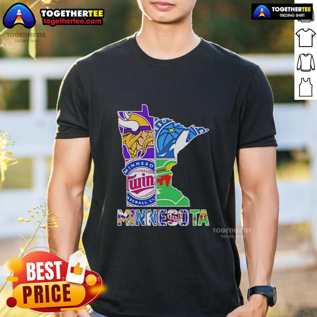 Good Minnesota Sports Teams Graphic Transfer State T Shirt Good Minnesota Sports Teams Graphic Transfer State T-Shirt featuring iconic Minnesota team logos and vibrant colors.
