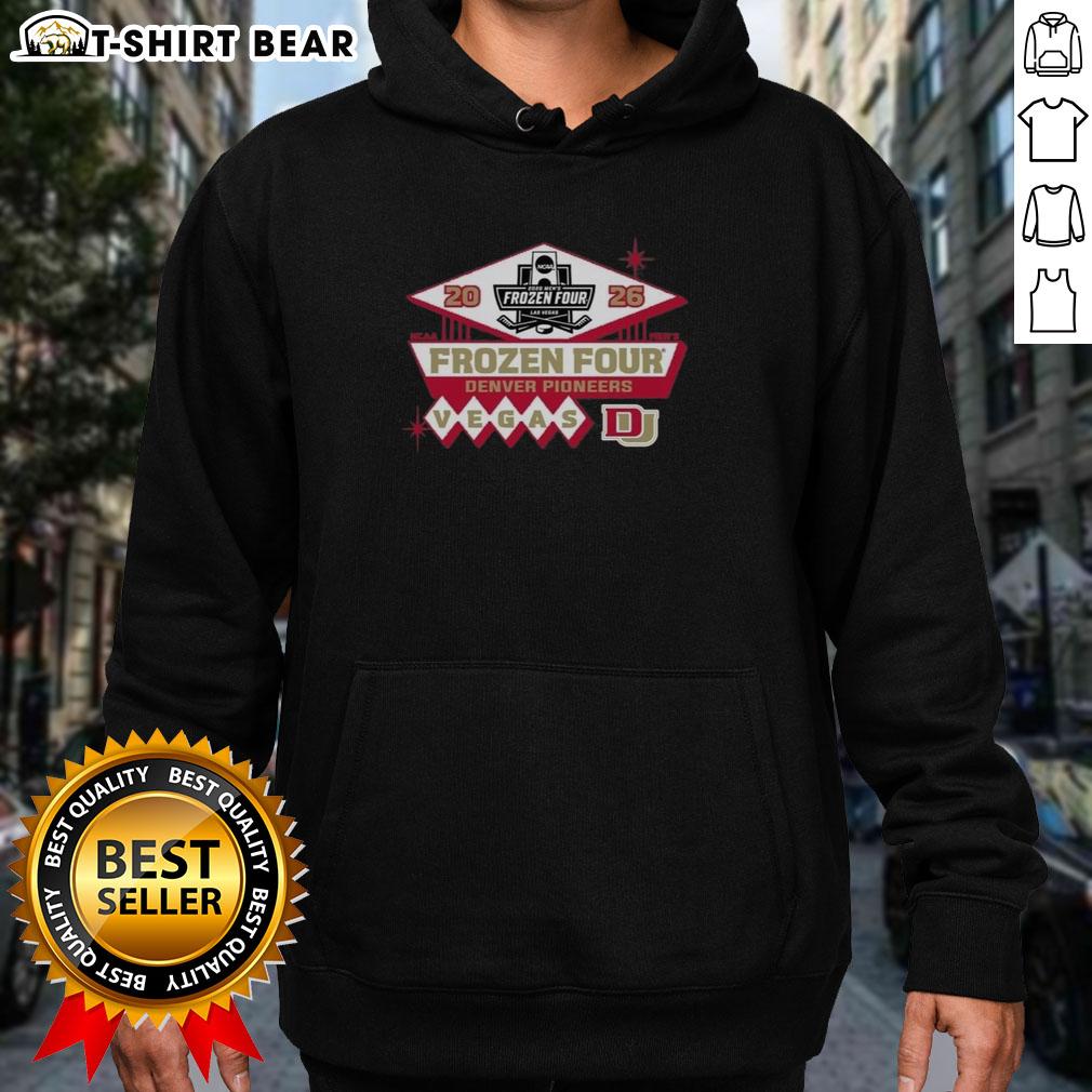 Good Official Denver Pioneers Men'S Ice 2026 Ncaa Hockey Frozen Four Hoodie Official 2026 NCAA Hockey Frozen Four hoodie for Denver Pioneers Men's Ice team, showcasing team colors and logo.