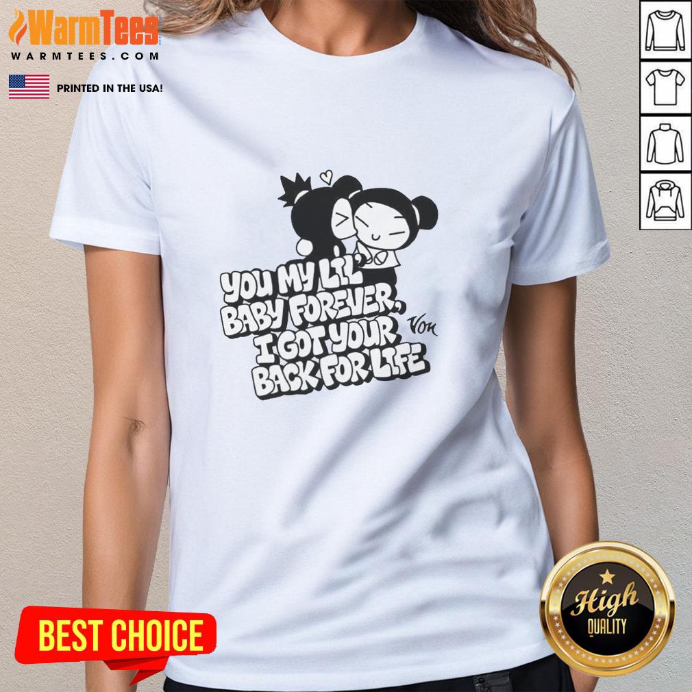 good-pucca-and-garu-you-my-lil-baby-forever-i-got-your-back-for-life-ladies-tee Good Pucca and Garu design on a ladies tee, celebrating friendship and loyalty with 'You My Lil Baby Forever' text.