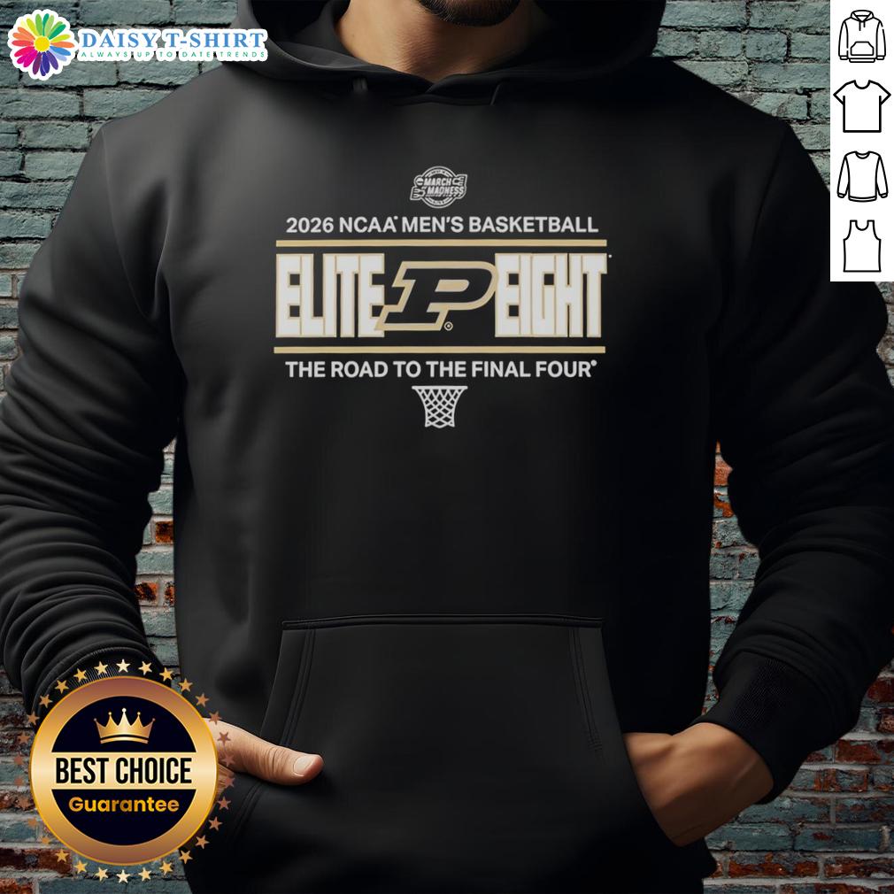 Good Purdue Boilermakers Ncaa Men's Basketball Elite Eight The Road To The Final Four 2026 Hoodie Good Purdue Boilermakers NCAA Men's Basketball Elite Eight hoodie for 2026, featuring team colors and logo.