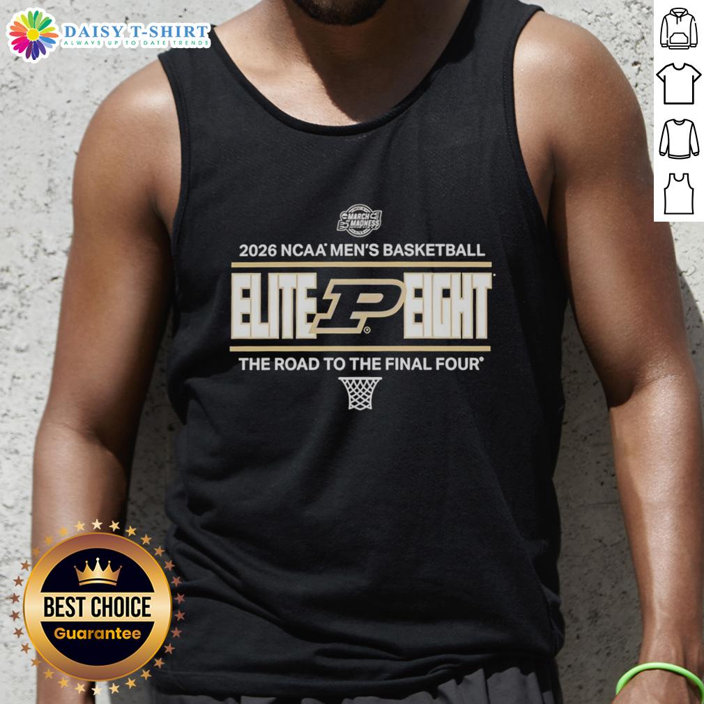 Good Purdue Boilermakers Ncaa Men's Basketball Elite Eight The Road To The Final Four 2026 Tank Top Good Purdue Boilermakers NCAA Men's Basketball Elite Eight tank top design for the 2026 Final Four journey.