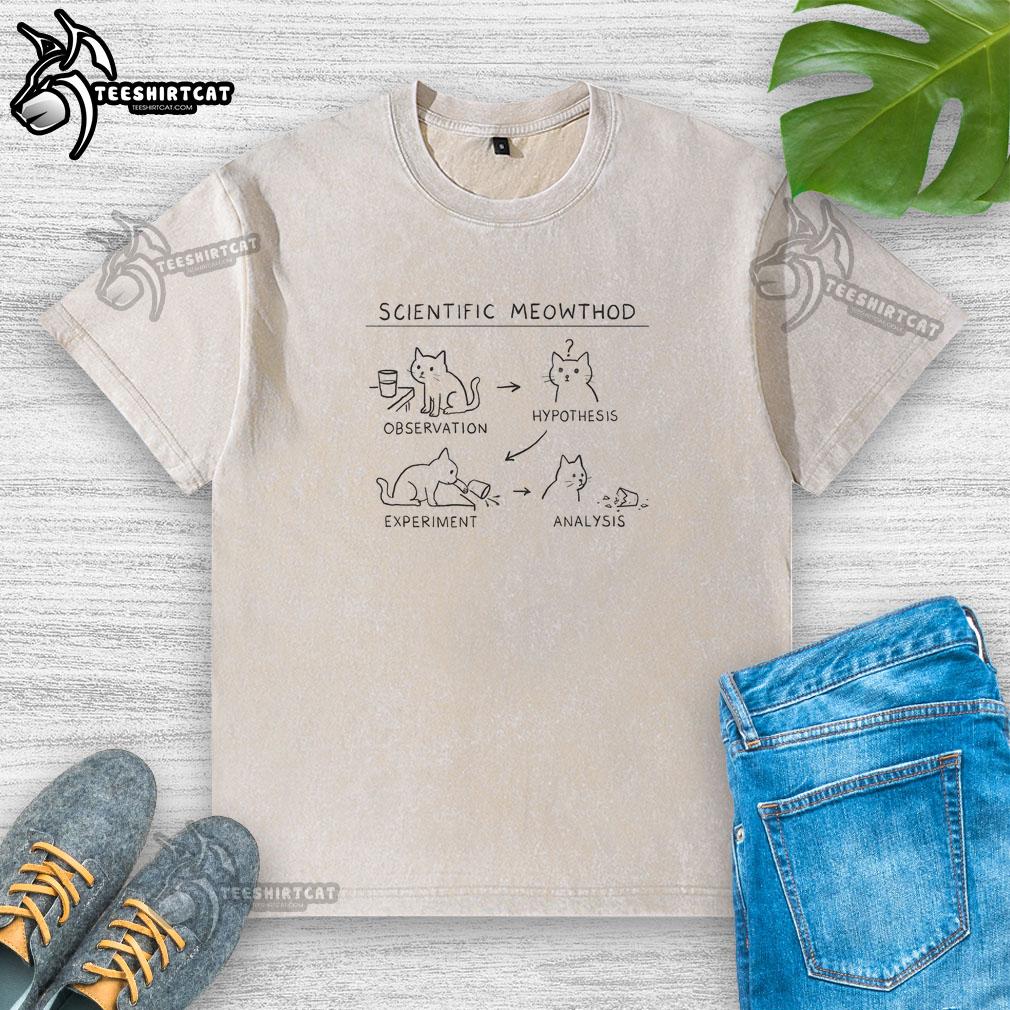 good-scientific-meowthod-washed-t-shirt Good Scientific Meowthod washed t-shirt featuring a quirky cat design, perfect for science enthusiasts and cat lovers.
