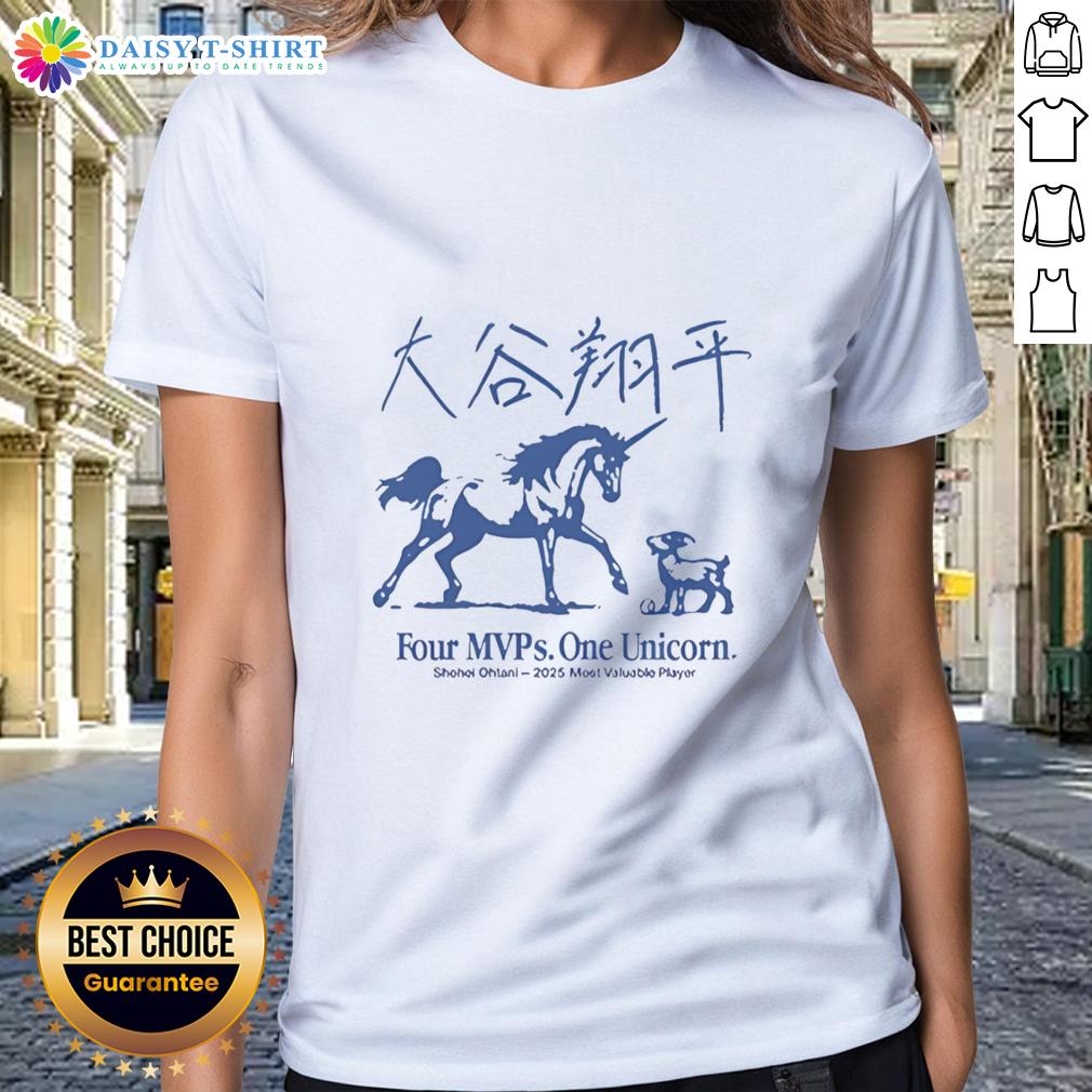 Good Shohei Ohtani 2025 Most Valuable Player Four Mvps One Unicorn Ladies Tee Good Shohei Ohtani 2025 MVP tee featuring four MVPs and one unicorn design, perfect for fans of baseball and Ohtani.
