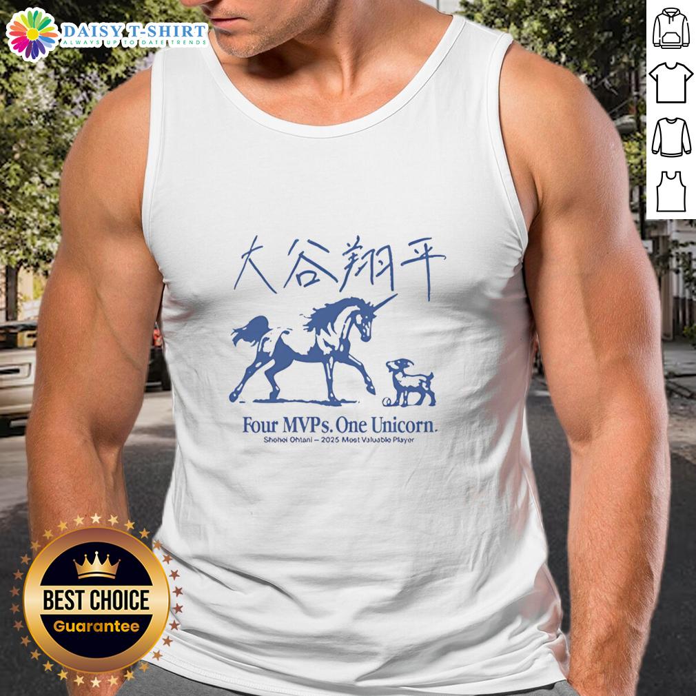 Good Shohei Ohtani 2025 Most Valuable Player Four Mvps One Unicorn Tank Top Good Shohei Ohtani 2025 MVP tank top featuring four MVPs and a unicorn design, perfect for baseball fans and collectors.
