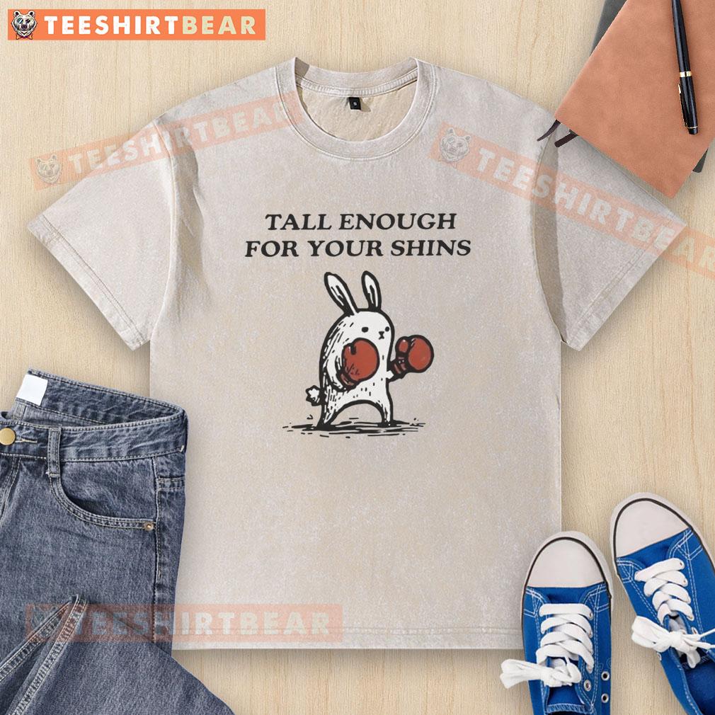 good-tall-enough-for-your-shins-washed-t-shirt Good Tall Enough for Your Shins Washed T-Shirt displayed on a hanger, featuring a casual style and soft fabric texture.