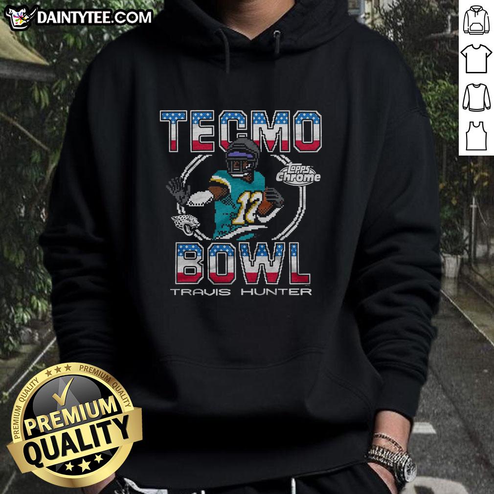 good-tecmo-bowl-x-topps-chrome-jaguars-travis-hunter-hoodie Alt Text: Good Tecmo Bowl X Travis Hunter Hoodie featuring Topps Chrome Jaguars logo, perfect for NFL fans.