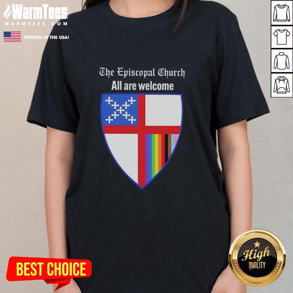 good-the-episcopal-church-all-are-welcome-badge-ladies-tee Good The Episcopal Church All Are Welcome badge on a ladies tee, promoting inclusivity and community spirit.