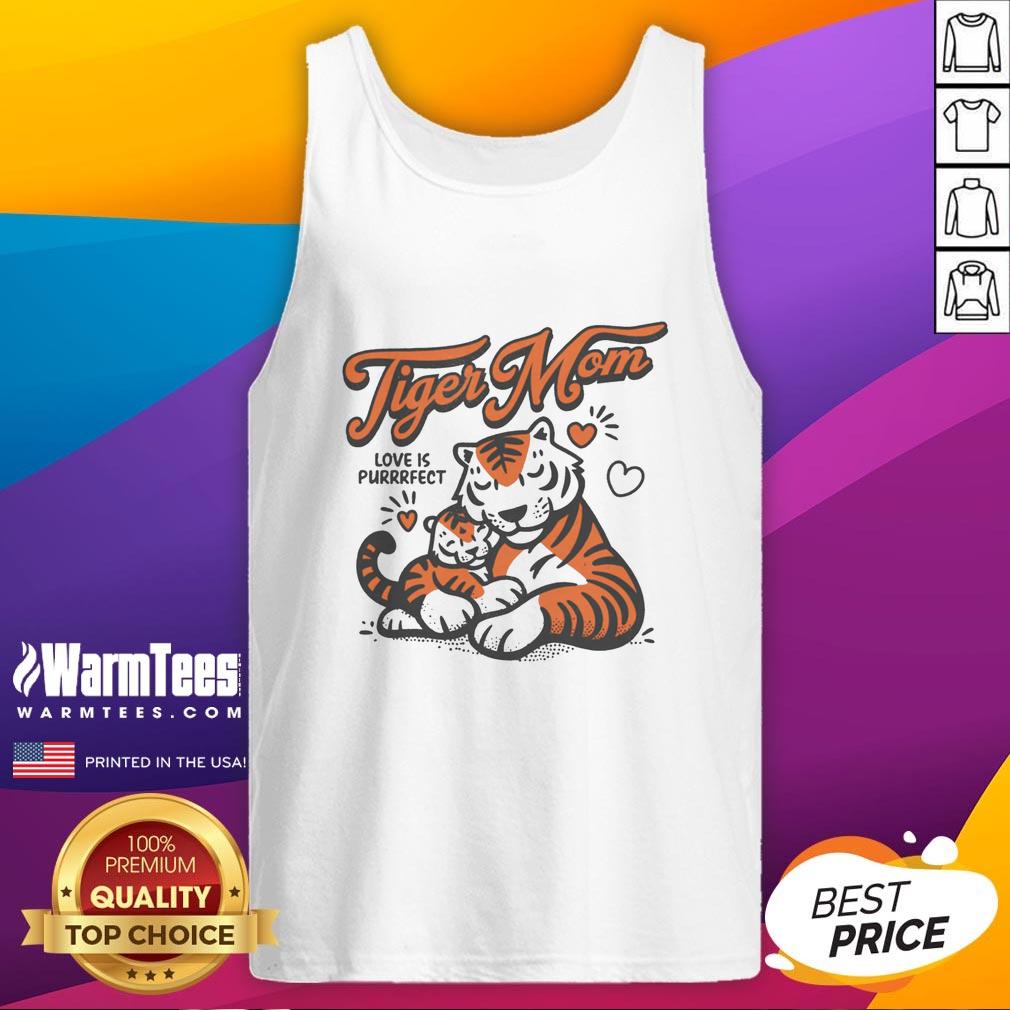 good-tiger-mom-love-is-purrrfect-tank-top Good Tiger Mom Love is Purrrfect tank top featuring a playful tiger graphic and vibrant colors, perfect for cat lovers.