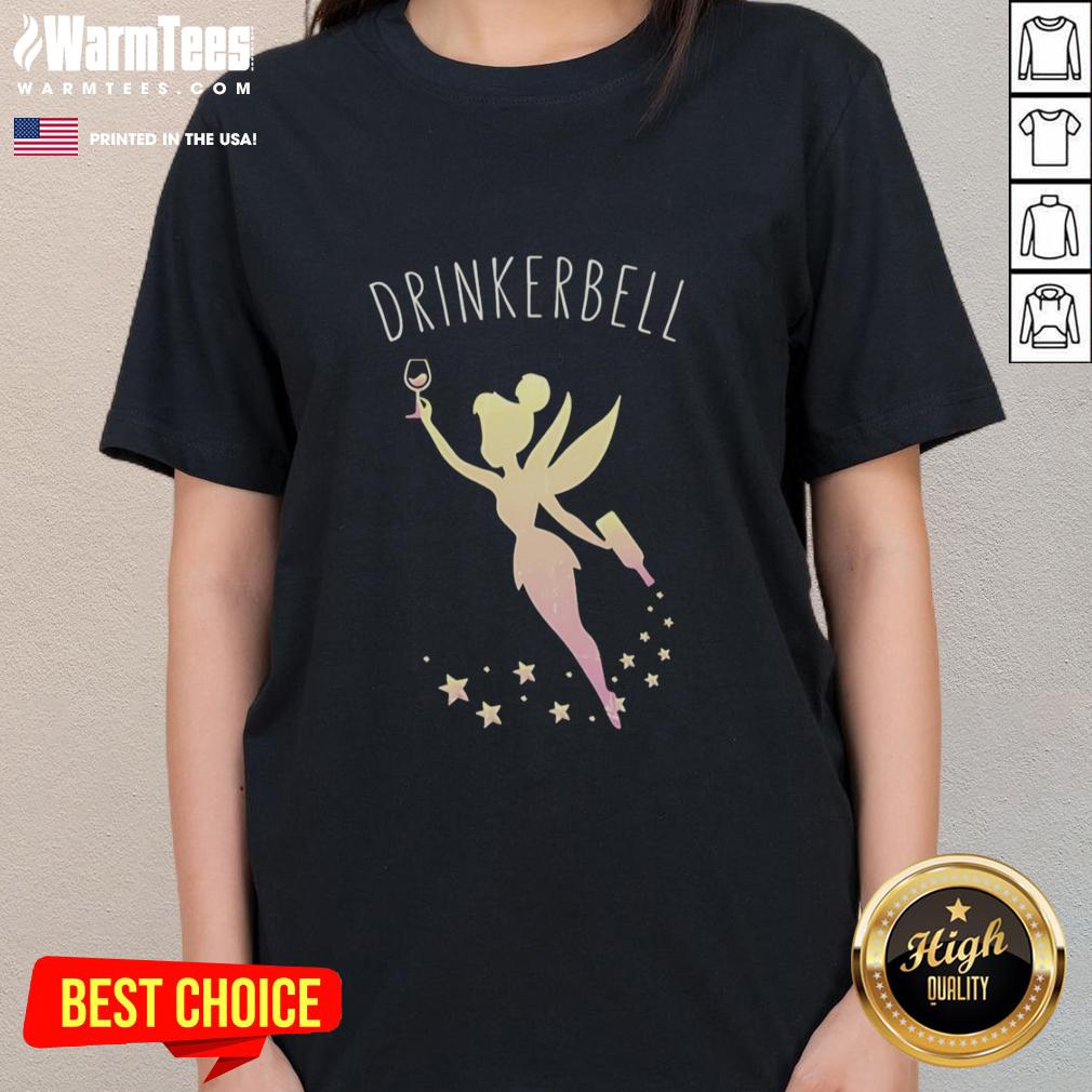 good-tinker-bell-holding-whisky-drinkerbell-beer-funny-ladies-tee Funny ladies tee featuring Good Tinker Bell holding whiskey with 'Drinkerbell' text, perfect for beer lovers.