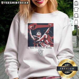 Good Dylan Church Bells Darling St. John's Red Storm men's basketball sweatshirt featuring vibrant team colors and logo.