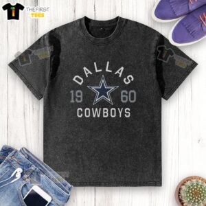 Official Dallas Cowboys Heritage Print Washed T-Shirt in blue with team logo, perfect for fans and casual wear.