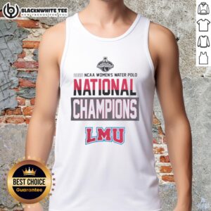 Loyola Marymount Lions 2026 NC Women's Water Polo National Champions tank top design featuring team colors and logo.