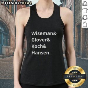 Stylish Pretty Wiseman, Glover, Koch, and Hansen tank top design featuring vibrant colors and modern graphics.