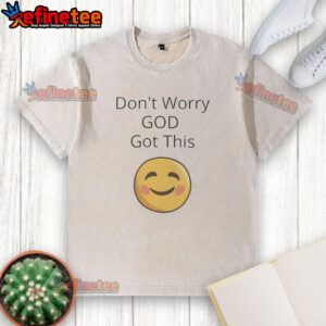 Alt Text: Top Don't Worry God Got This Smiley Face Washed T-Shirt in vibrant colors, perfect for casual wear and uplifting vibes.
