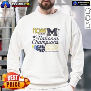 2026 NCAA Men's National Champions Michigan Wolverines basketball sweatshirt in navy blue with team logo.