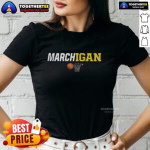 Alt Text: Nice Michigan Wolverines Marchigan Ladies Tee featuring a stylish design for female fans of the Wolverines.