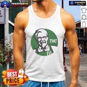 Funny KFC X THC logo tank top featuring a humorous design perfect for casual wear and street style enthusiasts.