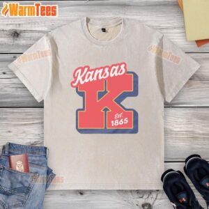 Official Kansas Est. 1865 Heather Red Washed T-Shirt featuring vintage design for casual wear and state pride.