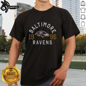 Premium Baltimore Ravens Heritage Print T-Shirt featuring the team's logo and vintage design, perfect for fans.