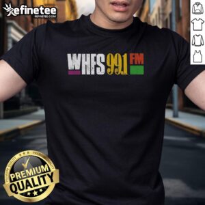 Official WHFS 99.1 FM T-Shirt featuring the radio station logo and vibrant design for fans of alternative rock music.