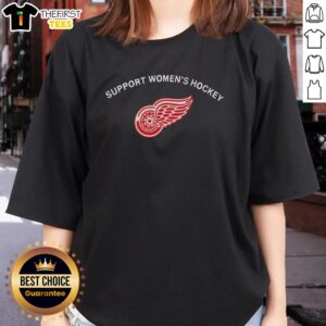 Official Detroit Red Wings logo on a women's hockey support tee, showcasing team pride and style for female fans.