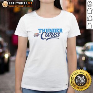 Hot Oklahoma City Thunder Cares Ladies Tee featuring vibrant team colors and logo, perfect for passionate fans.