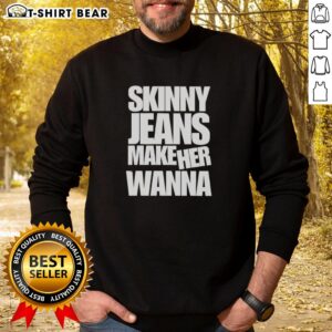 Stylish woman in awesome skinny jeans and a comfy sweatshirt, showcasing a trendy casual look for everyday wear.