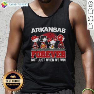 Pretty Peanuts x Arkansas Razorbacks Forever Fan tank top featuring cartoon characters, perfect for game day spirit.