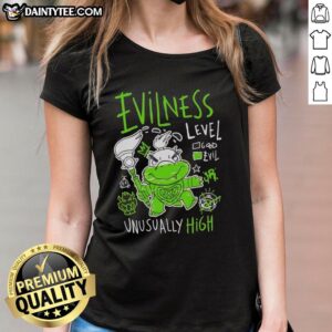 Original Baby Bowser Evilness Level Unusually High Ladies Tee featuring colorful graphics of Baby Bowser in action.
