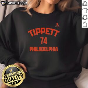 Alt Text: Official Owen Tippett 74 Philadelphia Flyers sweatshirt featuring team colors and logo, perfect for fans.