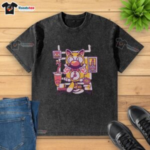 Premium cat on time washed t-shirt featuring a playful cat design, perfect for casual wear and cat lovers.