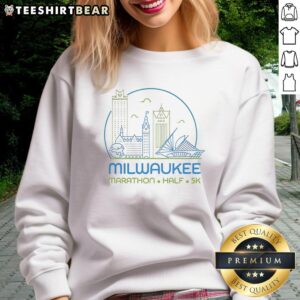Awesome Milwaukee Marathon Half 5K sweatshirt showcasing vibrant design for race enthusiasts and runners.