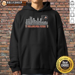 Official Philadelphia Flyers X Skyline City Name Player Hoodie featuring team logo and vibrant city skyline design.