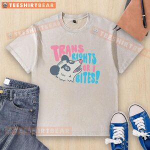 Top Trans Rights or I Bites washed t-shirt featuring a bold graphic print promoting LGBTQ+ rights and inclusivity.
