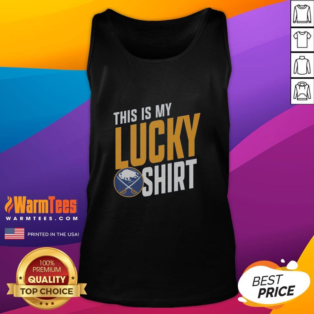 hot-buffalo-sabres-this-is-my-lucky-tank-top Fan wearing a Hot Buffalo Sabres tank top, showcasing team spirit and luck at a hockey game.