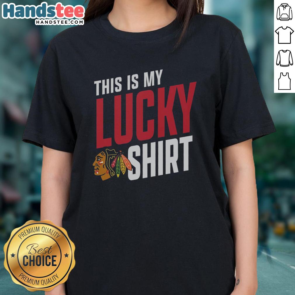 hot-chicago-blackhawks-this-is-my-lucky-ladies-tee Hot Chicago Blackhawks This Is My Lucky Ladies Tee featuring team colors and logo, perfect for female fans.