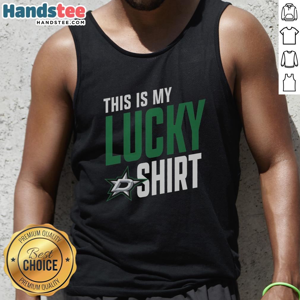 hot-dallas-stars-this-is-my-lucky-tank-top Person wearing a 'This Is My Lucky Tank Top' at a Dallas Stars game, showcasing team spirit and style.
