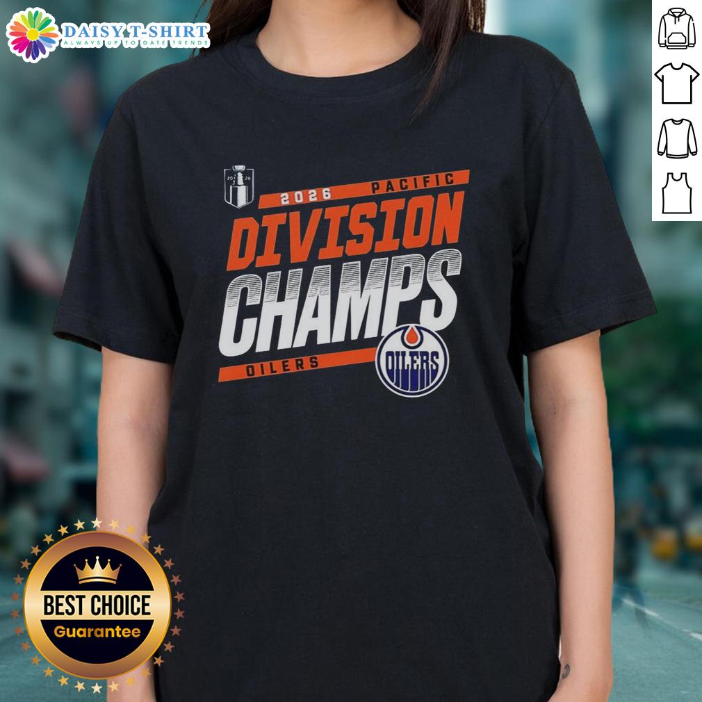 Hot Edmonton Oilers Hockey 2026 Pacific Division Champions Ladies Tee Edmonton Oilers Hockey 2026 Pacific Division Champions ladies tee featuring team colors and logo for fans.