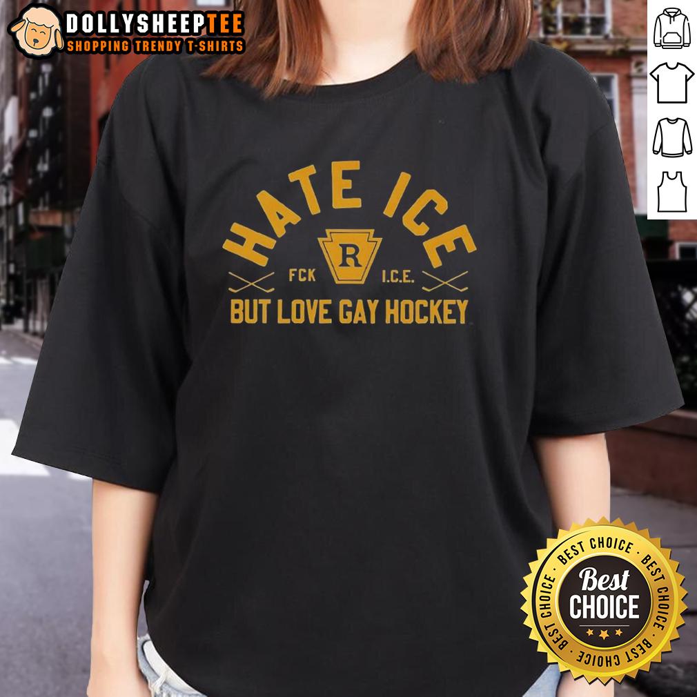 Hot Hate Ice But Love Gay Hockey Ladies Tee Hot Hate Ice But Love Gay Hockey Ladies Tee featuring a bold graphic design celebrating LGBTQ+ hockey culture.