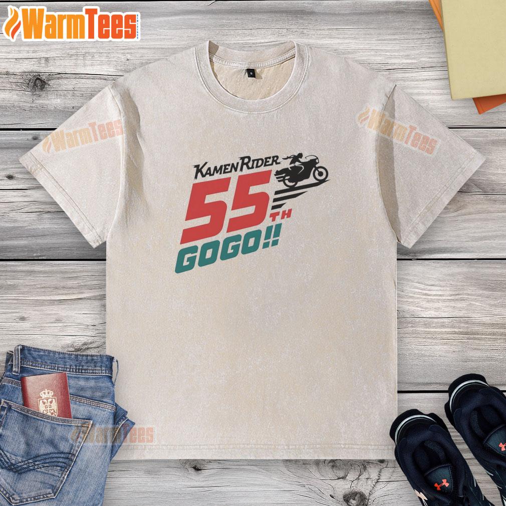 hot-kamen-rider-55th-gogo-biker-washed-t-shirt Alt Text: Hot Kamen Rider 55th Gogo Biker washed t-shirt featuring vibrant graphics and soft fabric for ultimate comfort.