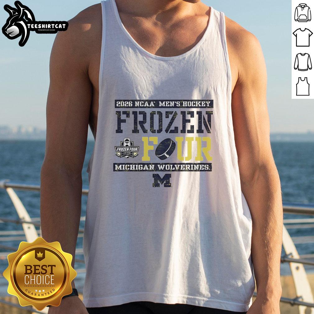 hot-michigan-wolverines2026-mens-ice-hockey-frozen-four-bound-tank-top Hot Michigan Wolverines 2026 Men's Ice Hockey Frozen Four Bound Tank Top showcasing team spirit and athletic style.