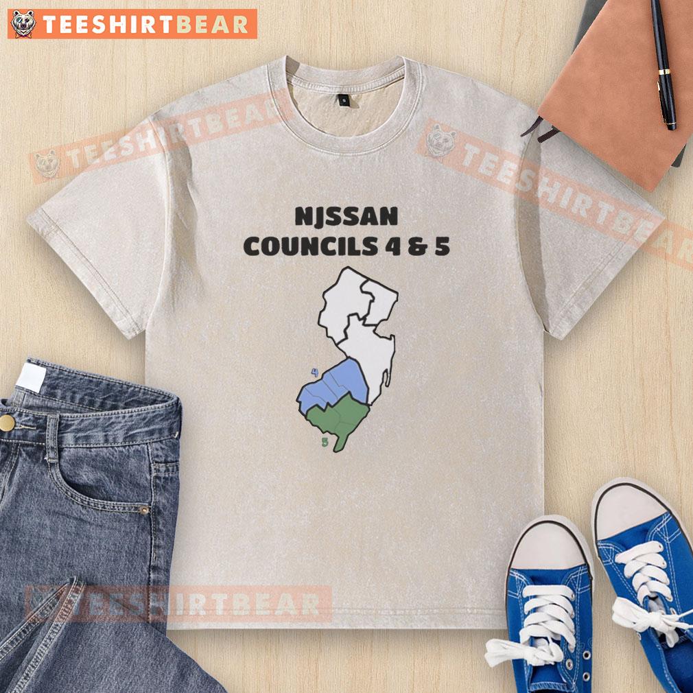 hot-new-jersey-map-councils-4-and-5-graphic-washed-t-shirt Alt Text: Graphic washed t-shirt featuring a hot New Jersey map design highlighting Councils 4 and 5 for trendy style.