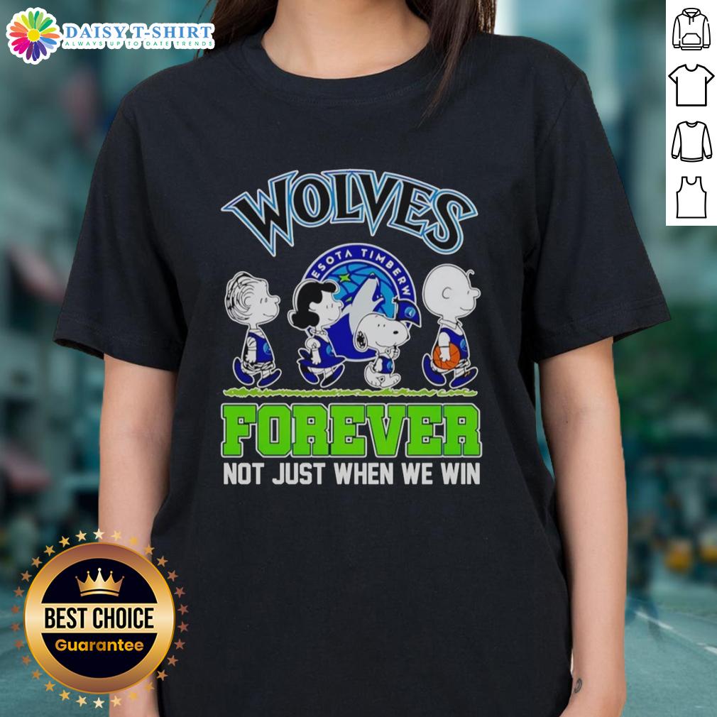 Hot Peanuts Characters X MLB Minnesota Timberwolves Forever Not Just When We Win Ladies-Tee Hot Peanuts characters MLB Minnesota Timberwolves Forever tee for ladies, celebrating team spirit and fandom.