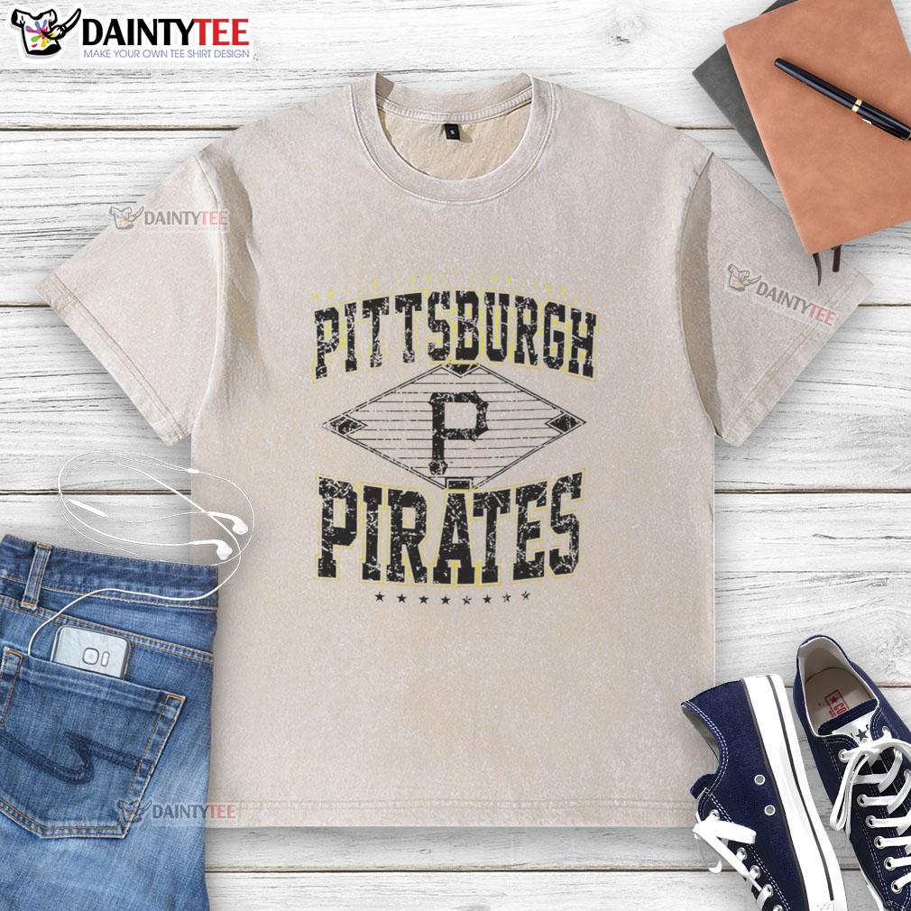 hot-pittsburgh-pirates-major-league-baseball-cooperstown-diamond-washed-t-shirt Hot Pittsburgh Pirates Major League Baseball Cooperstown Diamond washed t-shirt displayed on a wooden background.