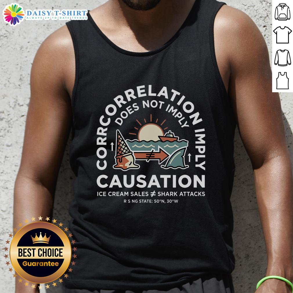 Hot Spurious Correlation Does Not Imply Causation Tank Top Hot spurious correlation tank top featuring humorous graphics on causation misconceptions in vibrant colors.