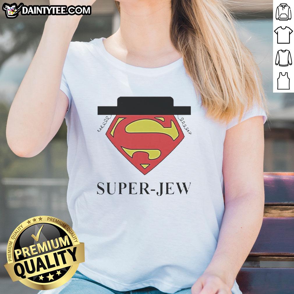 hot-superman-super-jew-ladies-tee Alt Text: Hot Superman Super Jew Ladies Tee featuring a stylish graphic design for trendy women who love superhero fashion.
