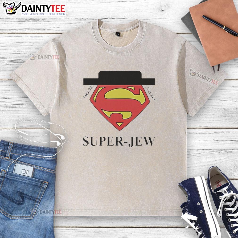 hot-superman-super-jew-washed-t-shirt Alt Text: Hot Superman Super Jew Washed T-Shirt featuring a bold graphic design, perfect for casual and superhero fans.