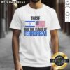 Alt Text: Hot T-shirt featuring Israel and USA flags with a bold design, symbolizing terrorism themes in a provocative style.