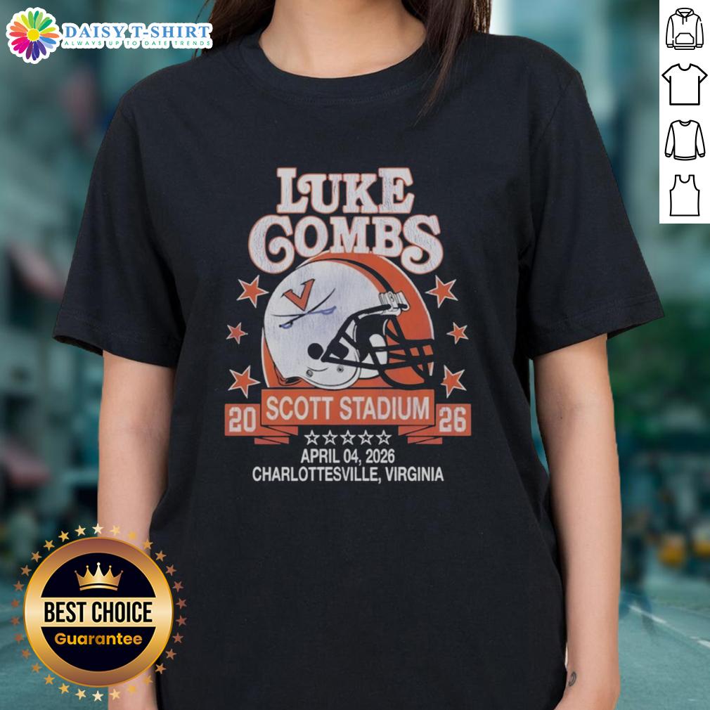 Hot Virginia Cavaliers Helmet Luke Combs Scott Stadium Charlottesville Virginia April 04 2026 Ladies-Tee Alt Text: Hot Virginia Cavaliers helmet at Scott Stadium, Charlottesville, April 4, 2026, featured on a ladies' tee.