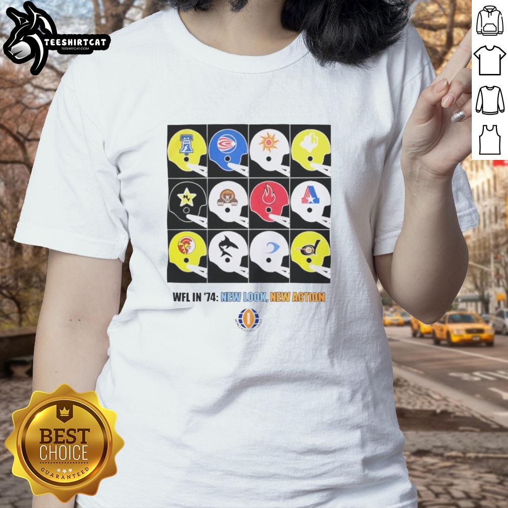 hot-wfl-in-1974-new-look-new-action-poster-ladies-tee 1974 Hot WFL New Look New Action poster featuring ladies wearing stylish tees, promoting women's football.